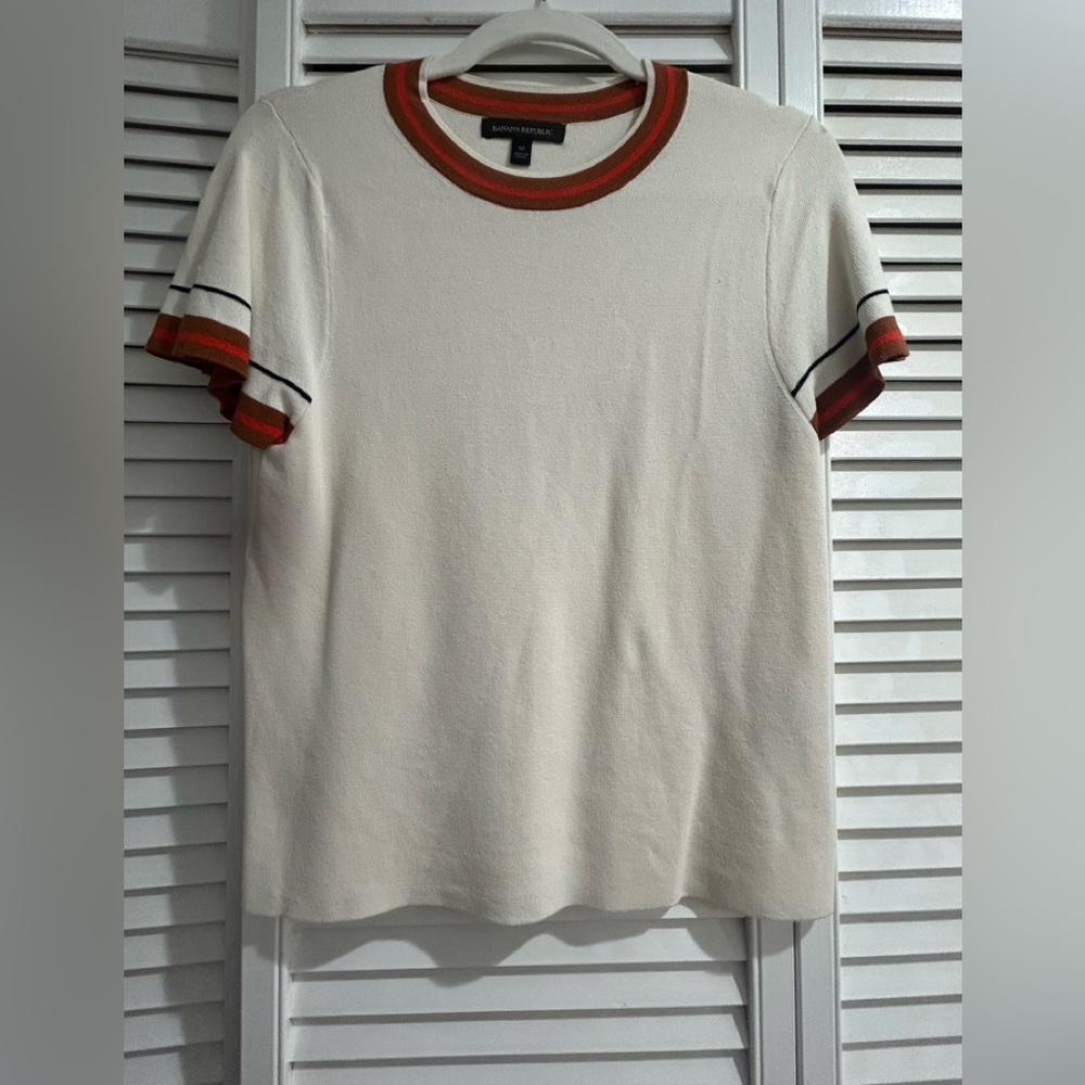 Banana Republic Cream Top with Red and Black Accents